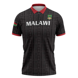 Custom Malawi Football Zipper Polo Shirt Come On Flames - Black
