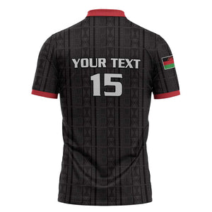 Custom Malawi Football Zipper Polo Shirt Come On Flames - Black
