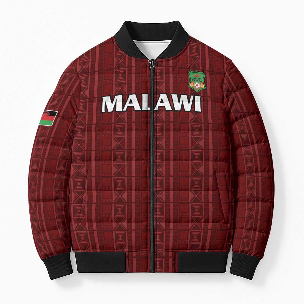 Custom Malawi Football Bomber Puffer Jacket Come On Flames - Red
