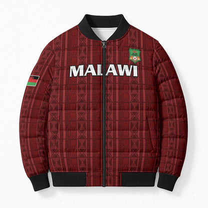 Custom Malawi Football Bomber Puffer Jacket Come On Flames - Red
