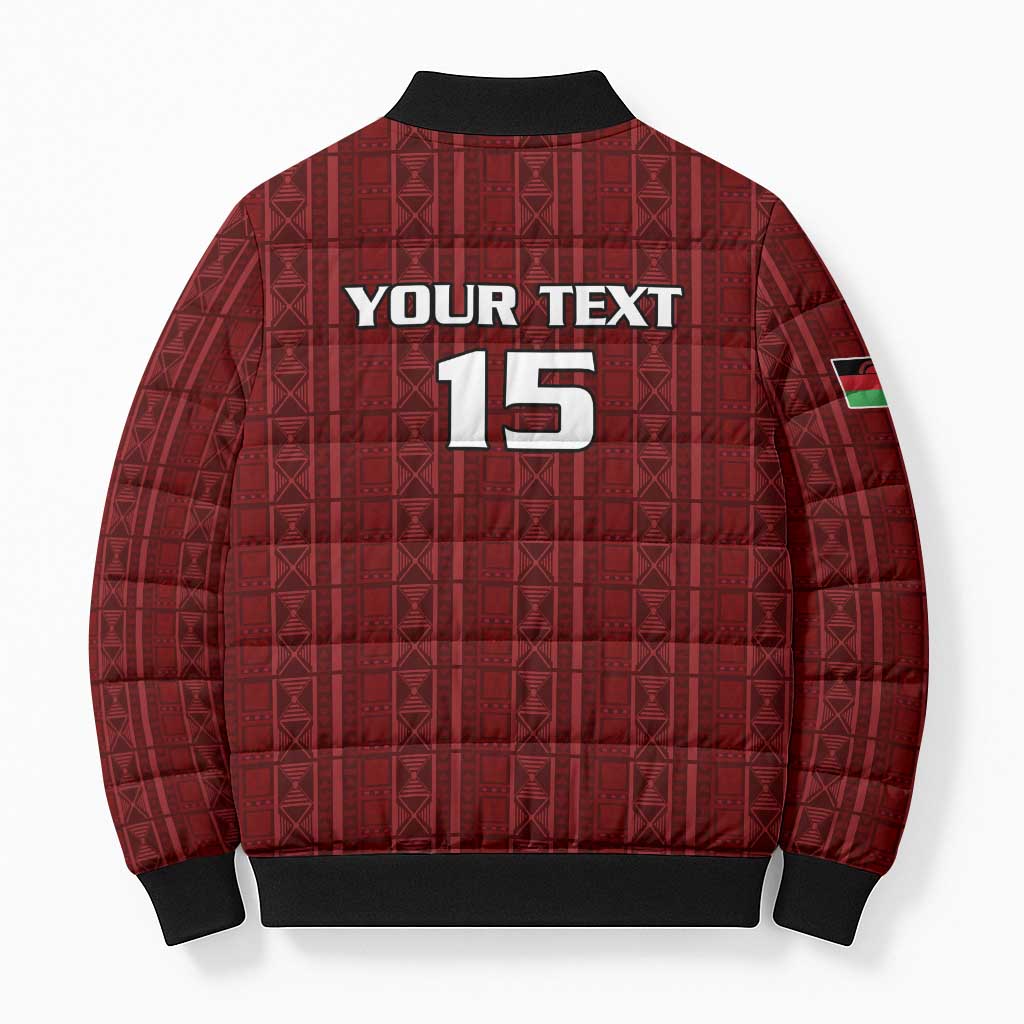 Custom Malawi Football Bomber Puffer Jacket Come On Flames - Red