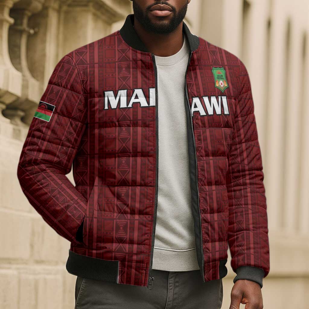 Custom Malawi Football Bomber Puffer Jacket Come On Flames - Red
