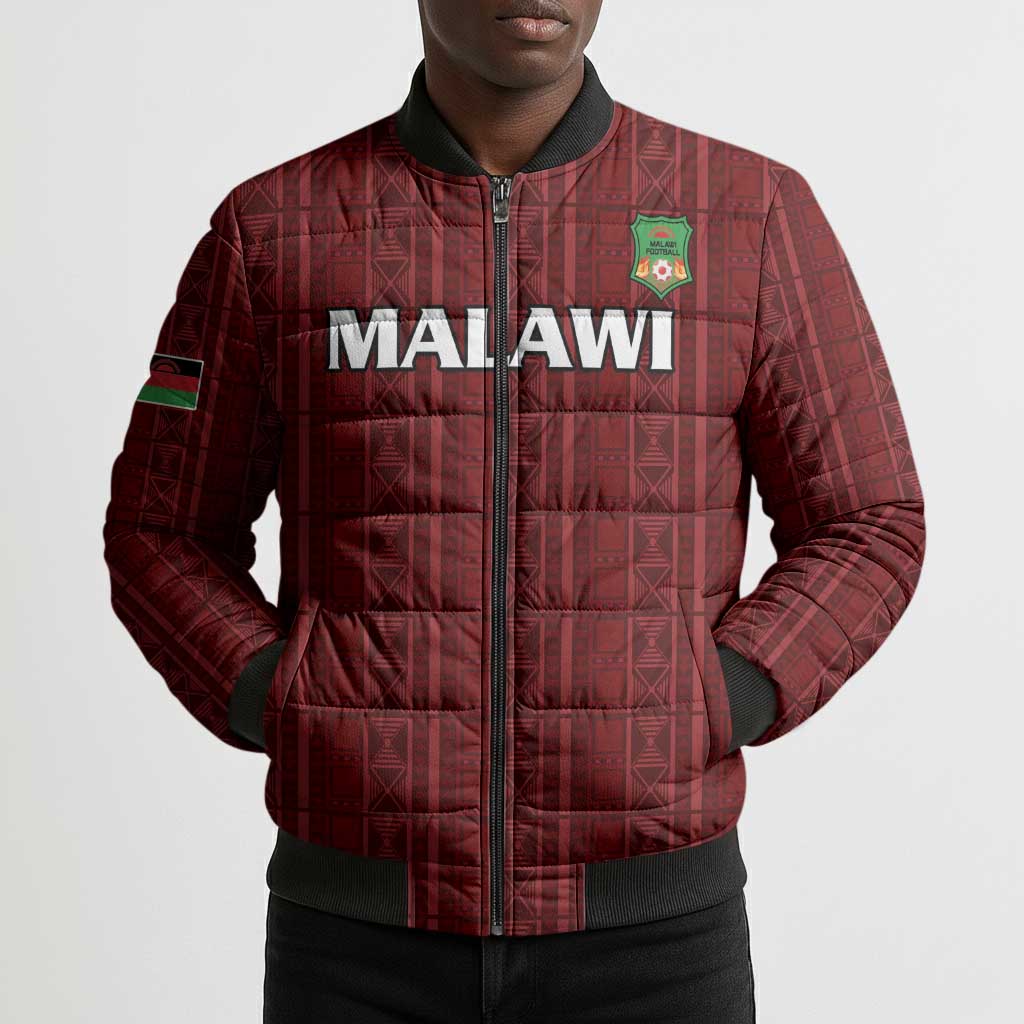 Custom Malawi Football Bomber Puffer Jacket Come On Flames - Red