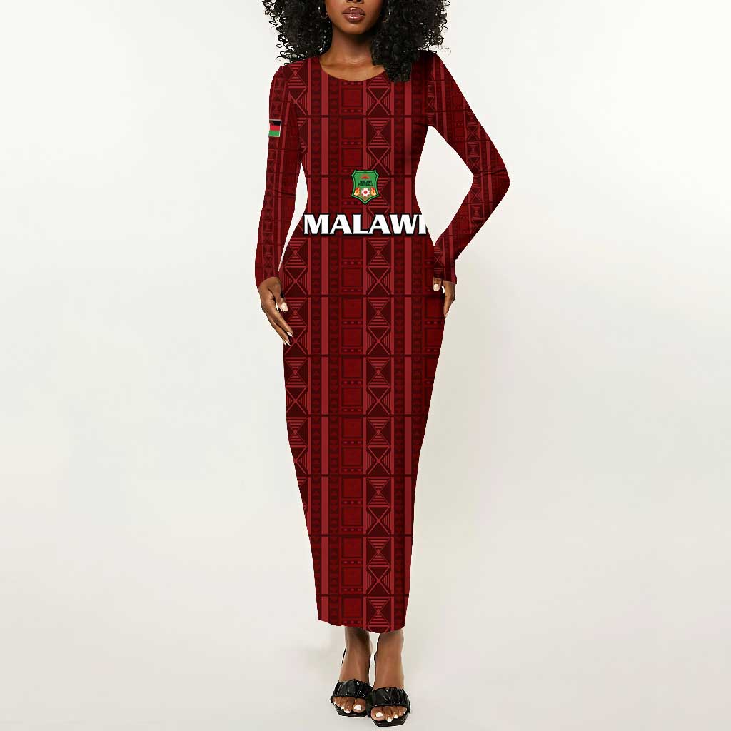 Custom Malawi Football Long Sleeve Bodycon Dress Go Champions - Red - African Pride