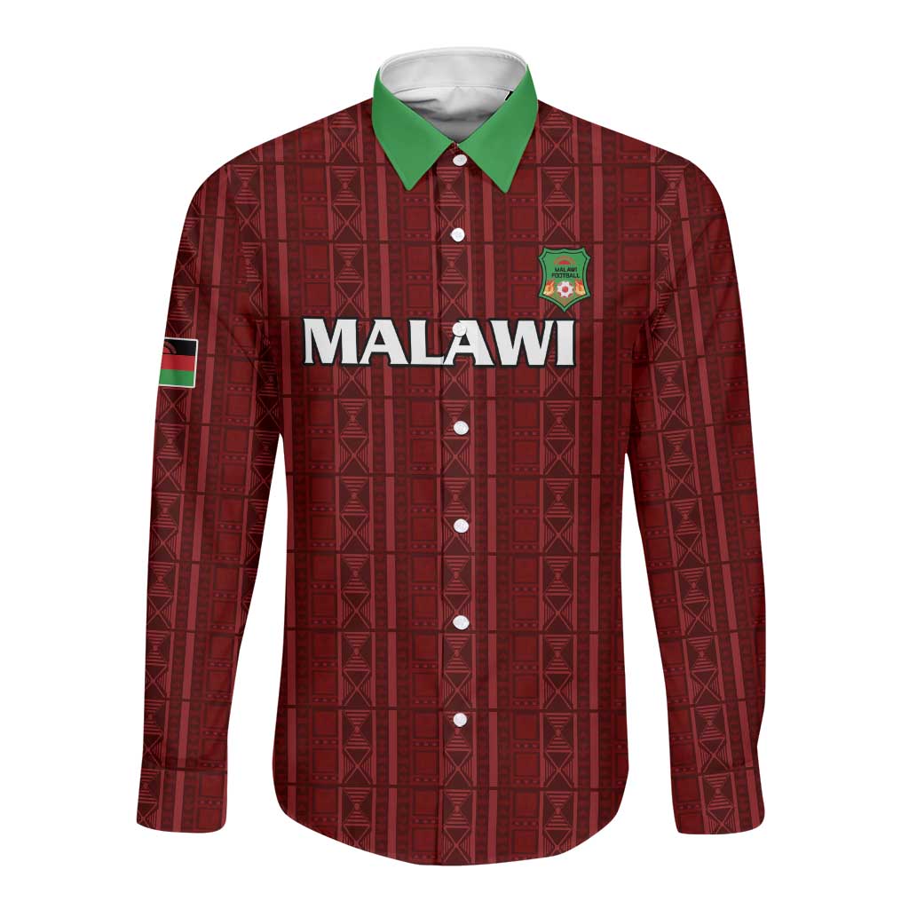 Custom Malawi Football Long Sleeve Button Shirt Go Champions - Red - African Pride