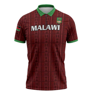 Custom Malawi Football Zipper Polo Shirt Come On Flames - Red