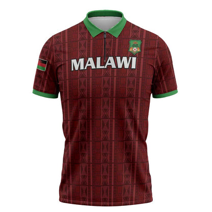 Custom Malawi Football Zipper Polo Shirt Come On Flames - Red