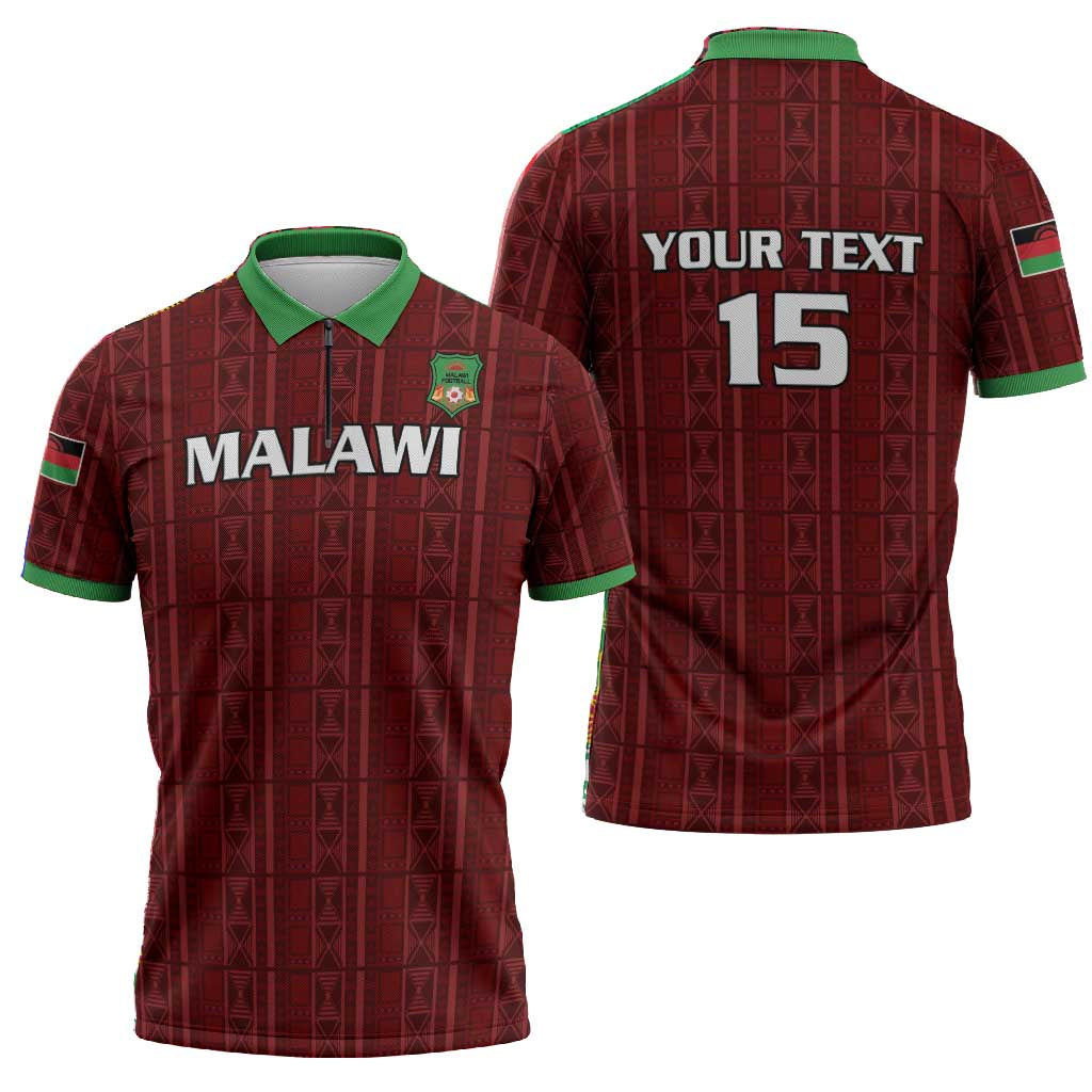 Custom Malawi Football Zipper Polo Shirt Come On Flames - Red