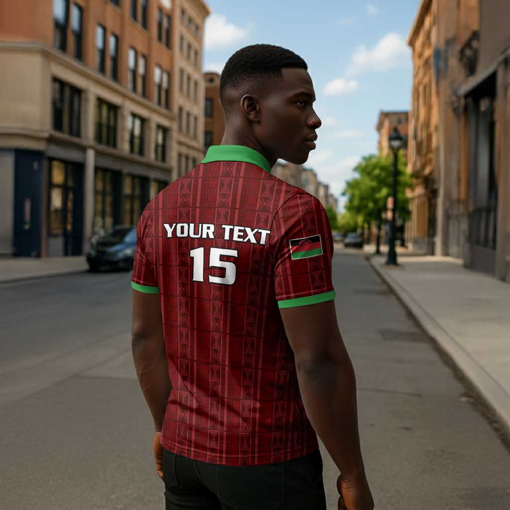 Custom Malawi Football Zipper Polo Shirt Come On Flames - Red