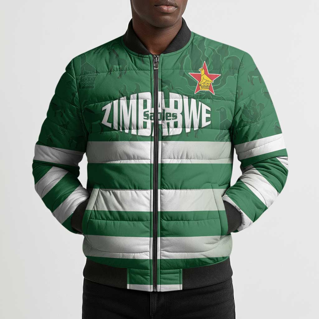 Rugby Zimbabwe Custom Bomber Puffer Jacket Go Champions Sables