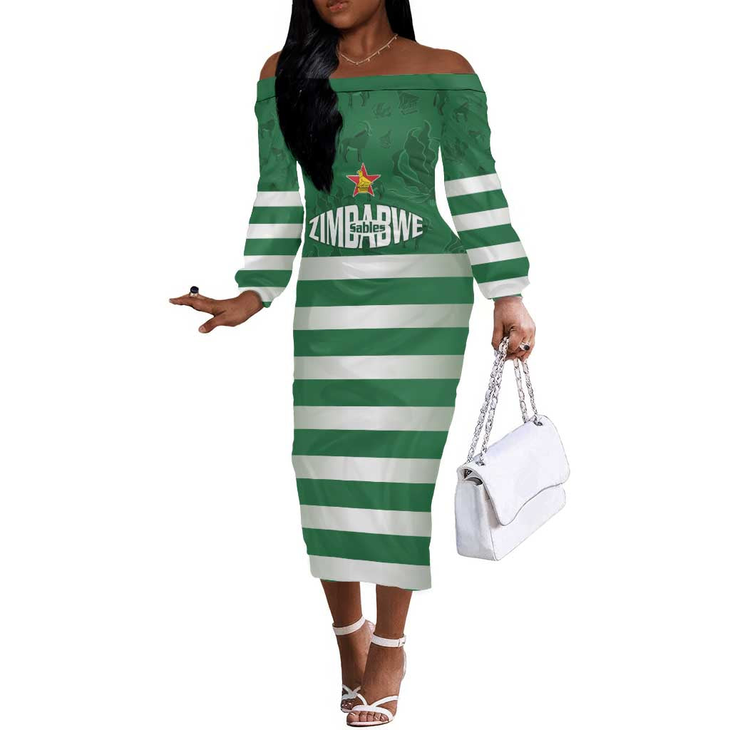 Rugby Zimbabwe Custom Off The Shoulder Long Sleeve Dress Go Champions Sables - African Pride
