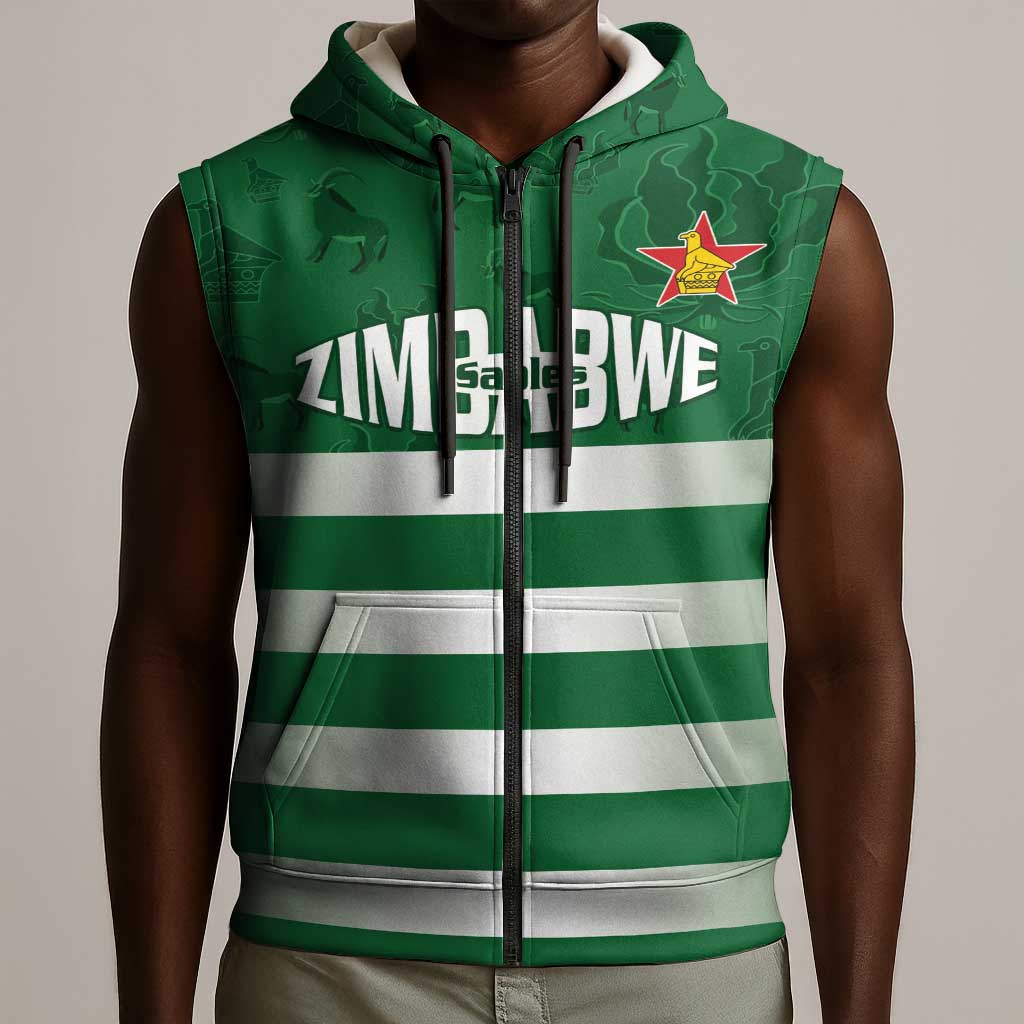 Rugby Zimbabwe Custom Sleeveless Zip Hoodie Go Champions Sables - African Pride