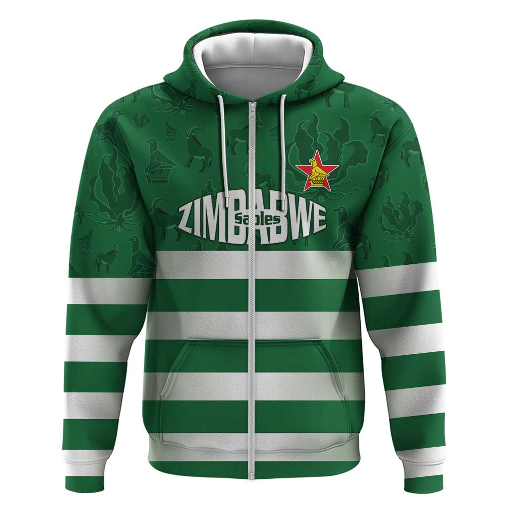 Rugby Zimbabwe Custom Zip Hoodie Go Champions Sables - African Pride