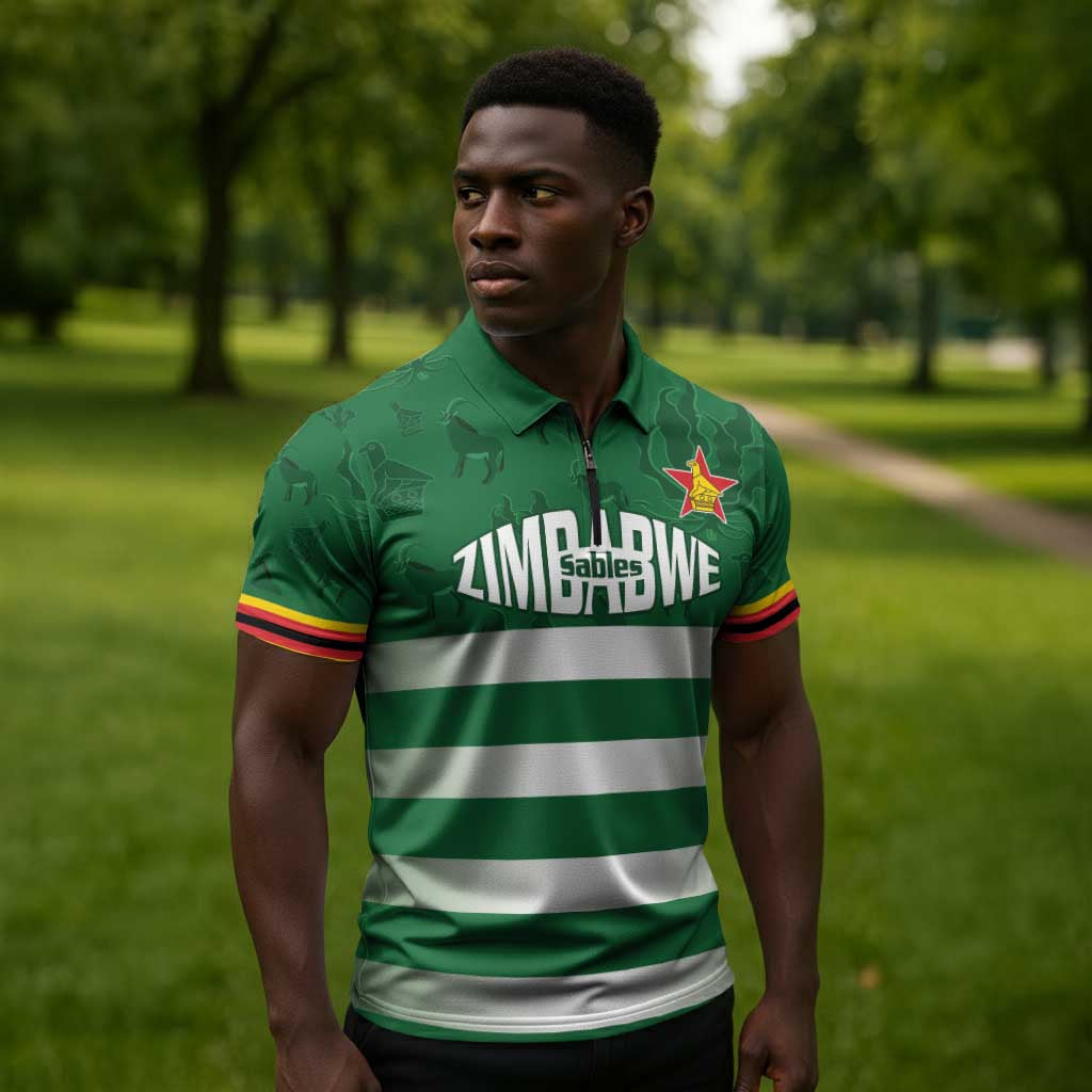 Rugby Zimbabwe Custom Zipper Polo Shirt Go Champions Sables
