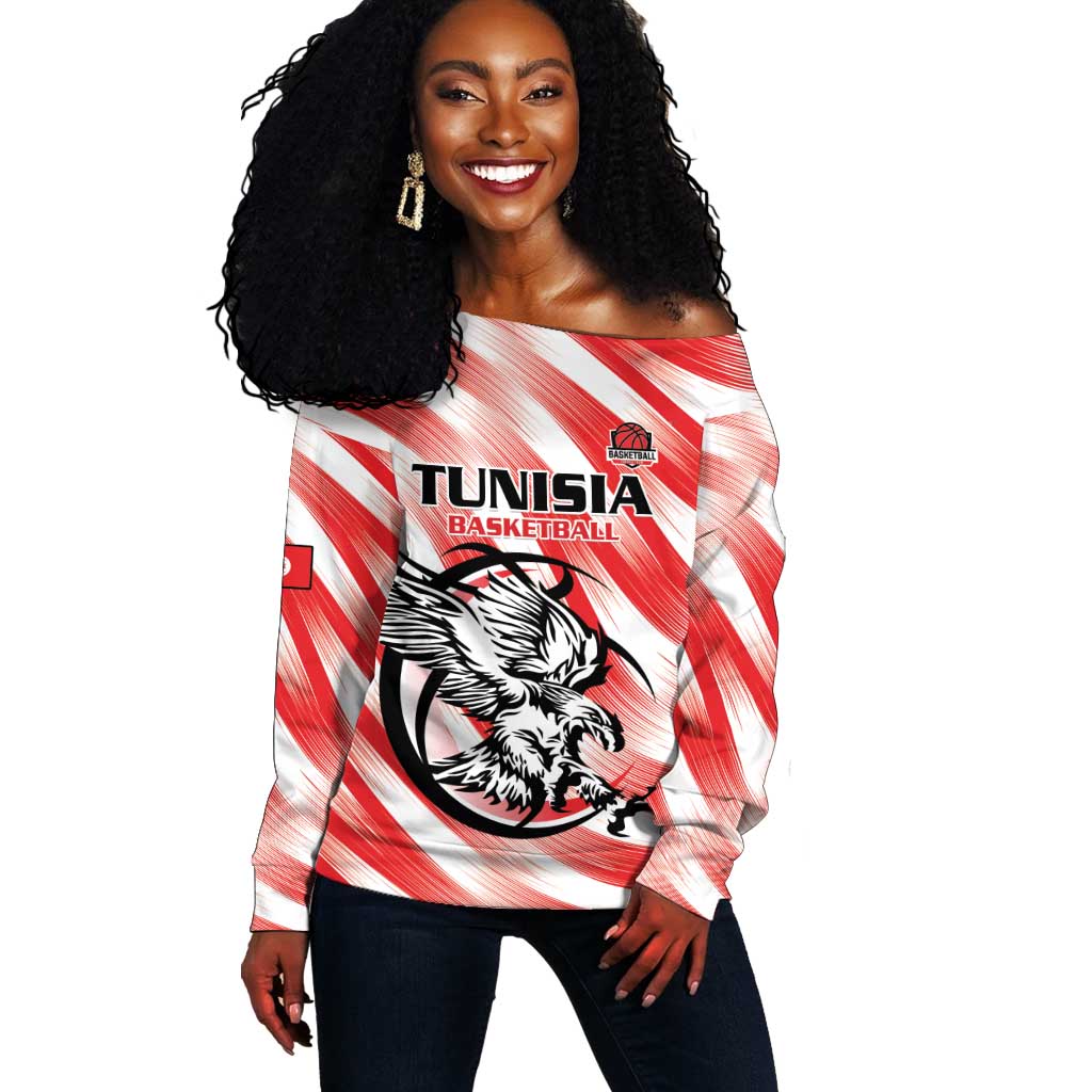 Afro Basketball Tunisia Custom Off Shoulder Sweater Go Eagles of Carthage - African Pride