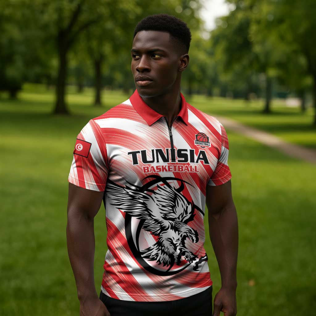 Custom Tunisia Basketball Zipper Polo Shirt Go Eagles of Carthage