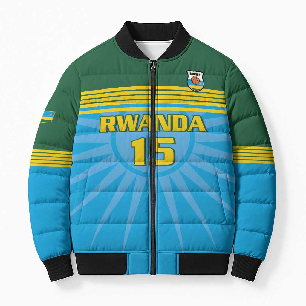 Custom Rwanda Basketball Bomber Puffer Jacket Go Champions