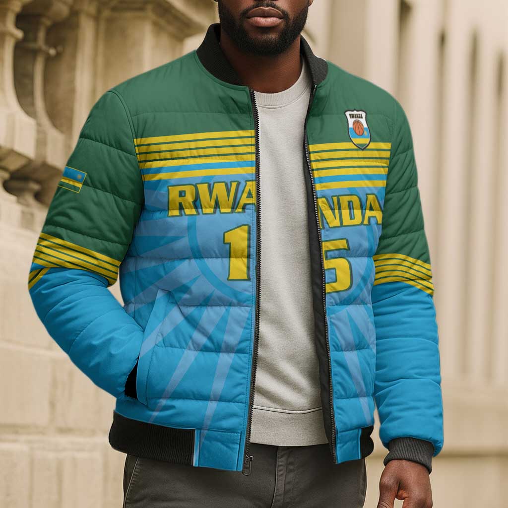 Custom Rwanda Basketball Bomber Puffer Jacket Go Champions