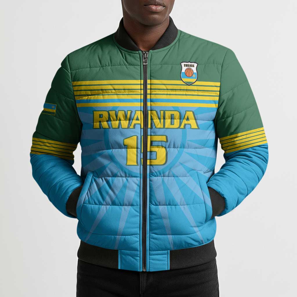 Custom Rwanda Basketball Bomber Puffer Jacket Go Champions