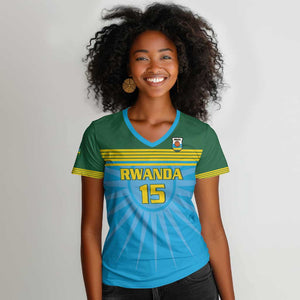 Afro Basketball Rwanda Custom Women V-Neck T-Shirt Go Champions - African Pride