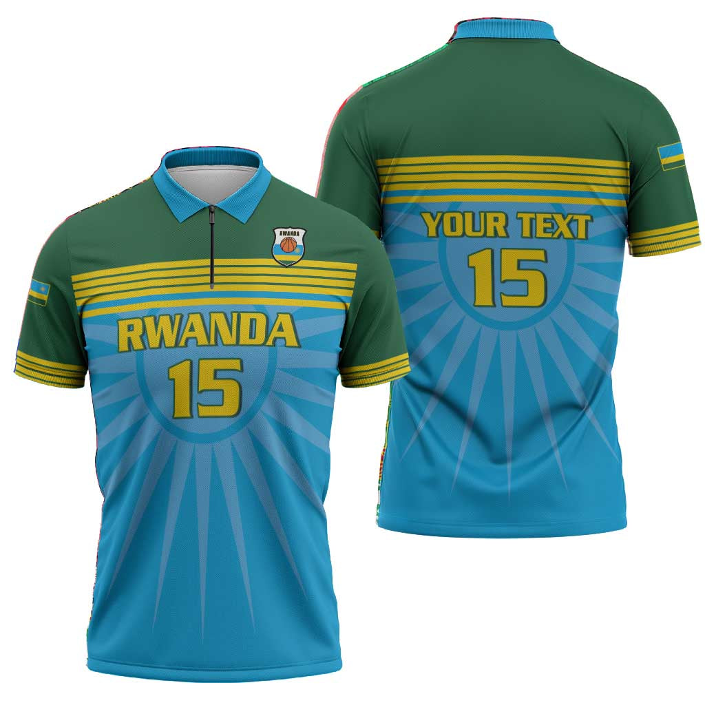 Custom Rwanda Basketball Zipper Polo Shirt Go Champions