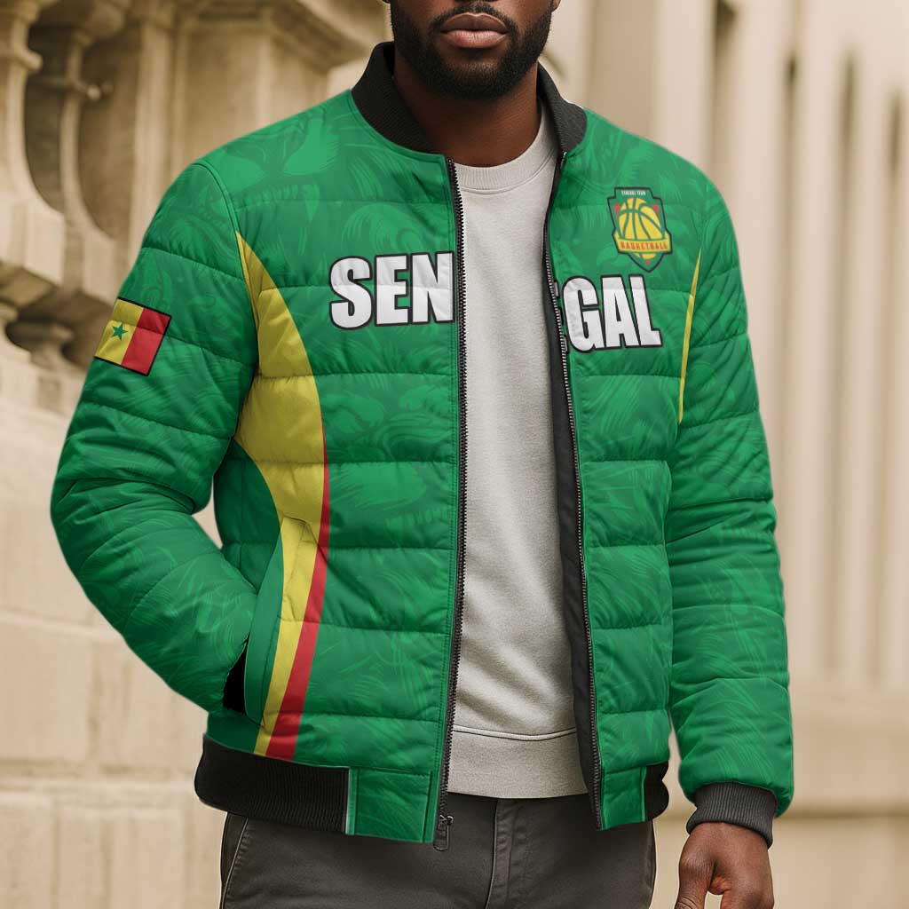 Custom Senegal Basketball Bomber Puffer Jacket Go Champions Lions