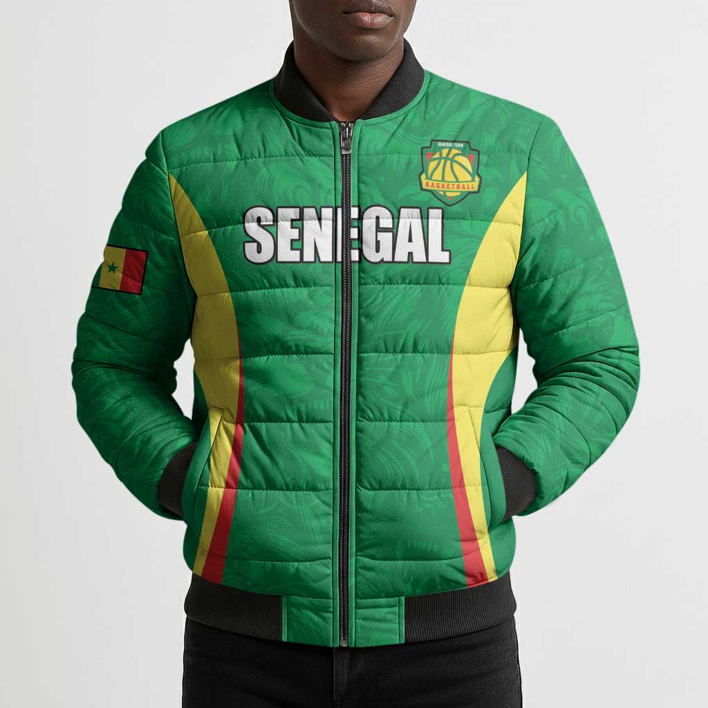 Custom Senegal Basketball Bomber Puffer Jacket Go Champions Lions