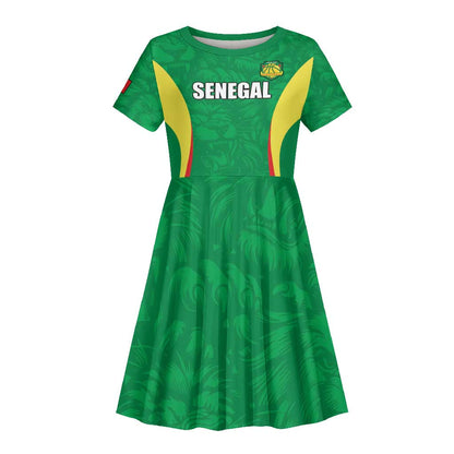 Afro Basketball Senegal Custom Kid Short Sleeve Dress Go Champions Lions - African Pride