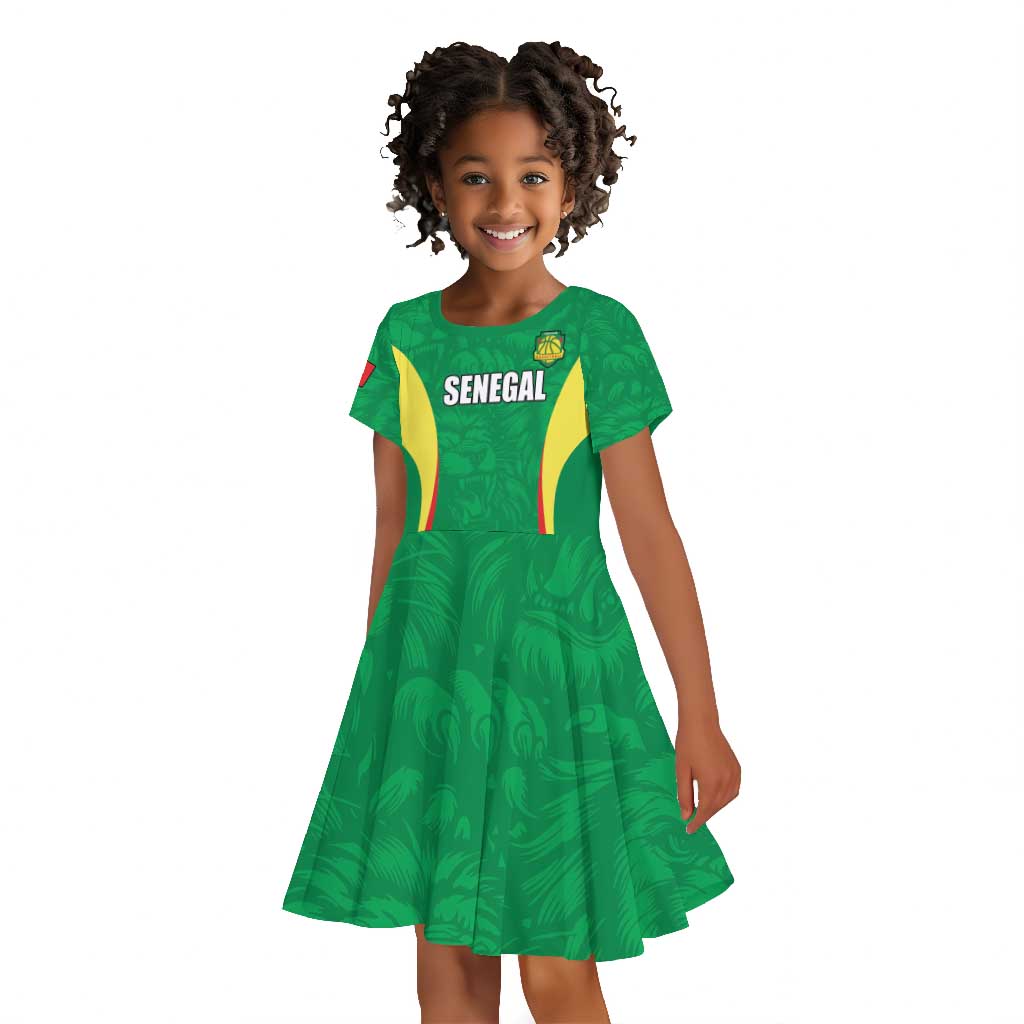 Afro Basketball Senegal Custom Kid Short Sleeve Dress Go Champions Lions - African Pride