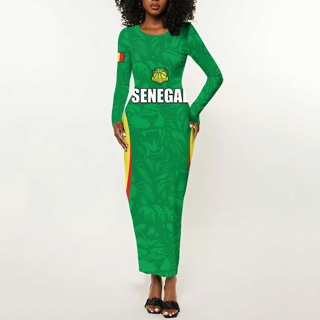 Afro Basketball Senegal Custom Long Sleeve Bodycon Dress Go Champions Lions - African Pride