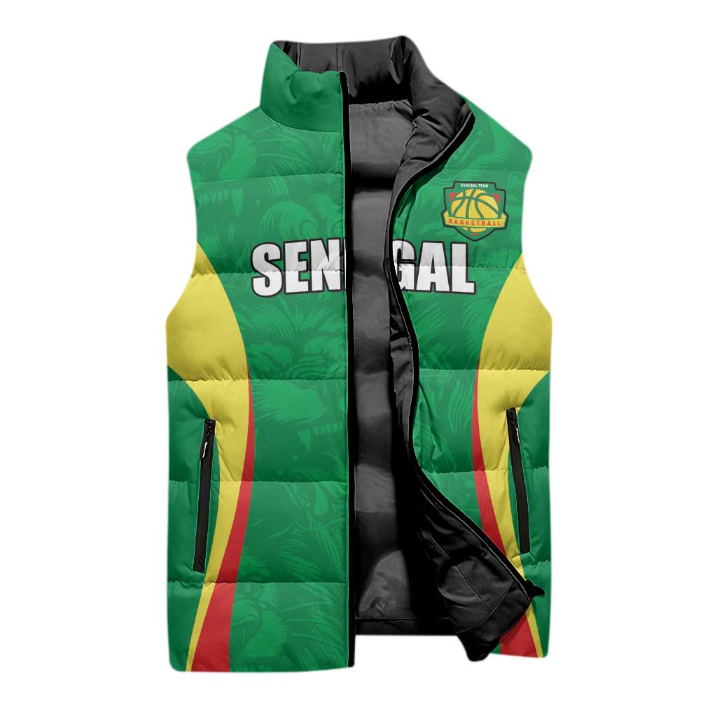 Custom Senegal Basketball Sleeveless Puffer Jacket Go Champions Lions
