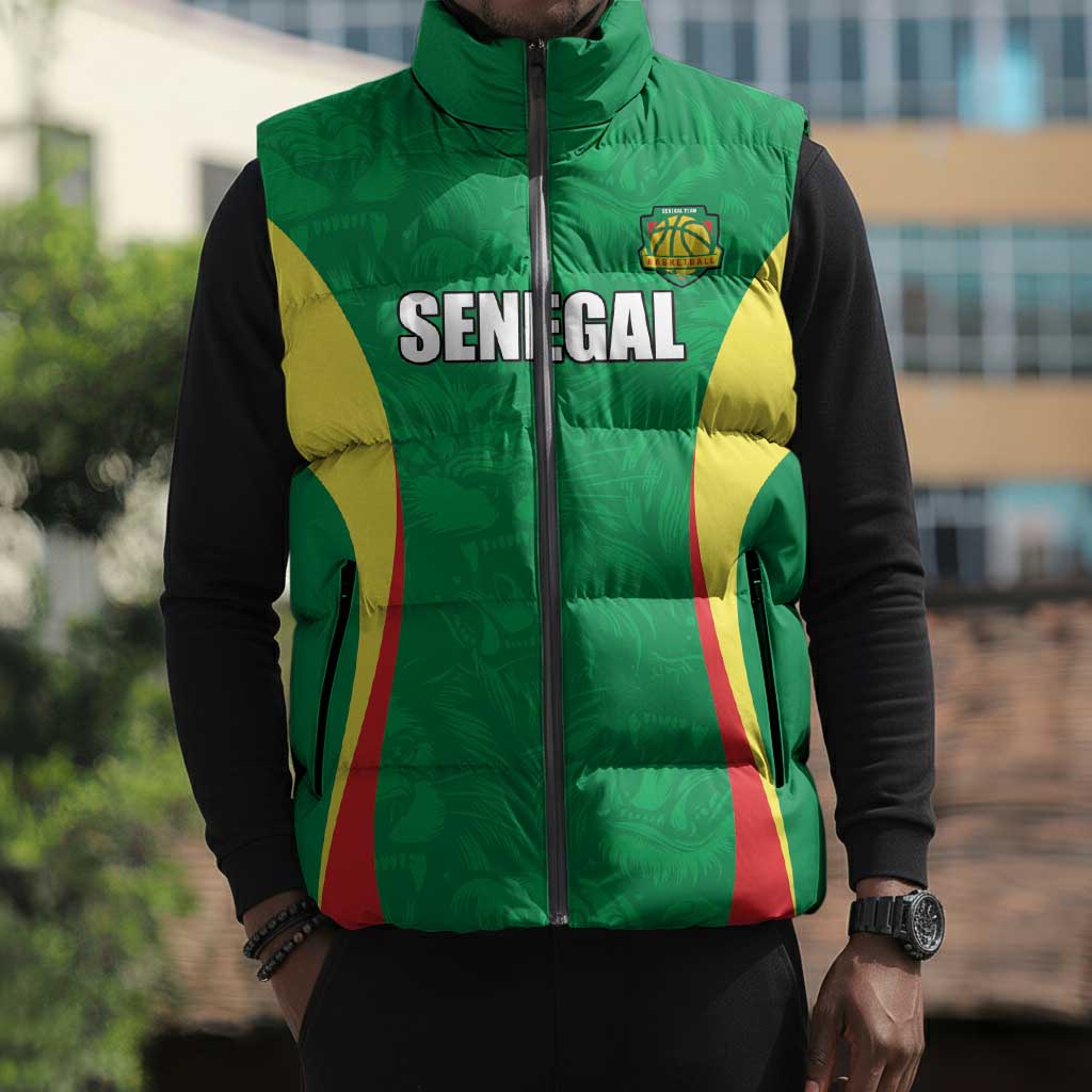 Custom Senegal Basketball Sleeveless Puffer Jacket Go Champions Lions