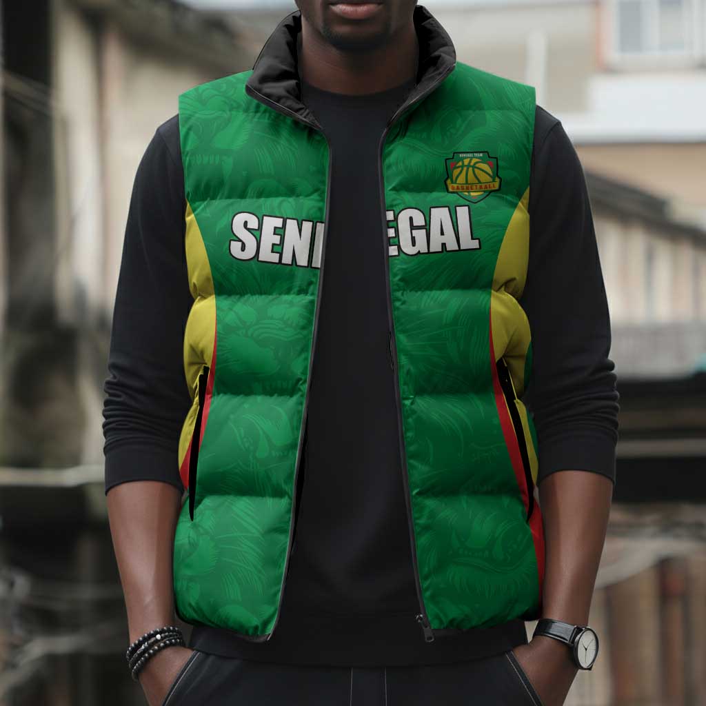Custom Senegal Basketball Sleeveless Puffer Jacket Go Champions Lions