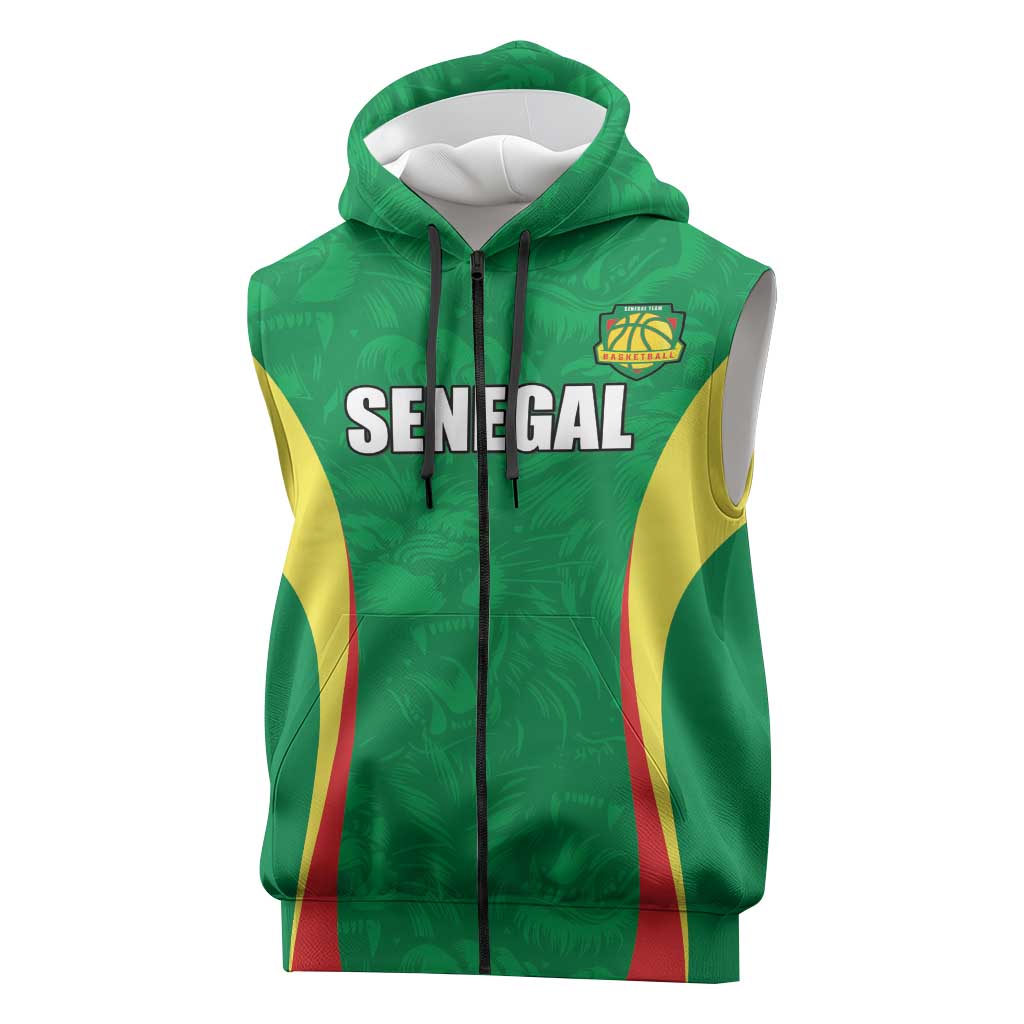 Afro Basketball Senegal Custom Sleeveless Zip Hoodie Go Champions Lions - African Pride