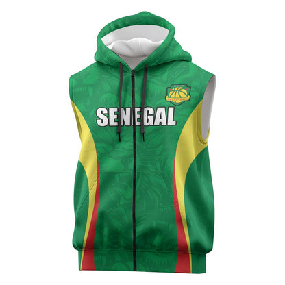 Afro Basketball Senegal Custom Sleeveless Zip Hoodie Go Champions Lions - African Pride