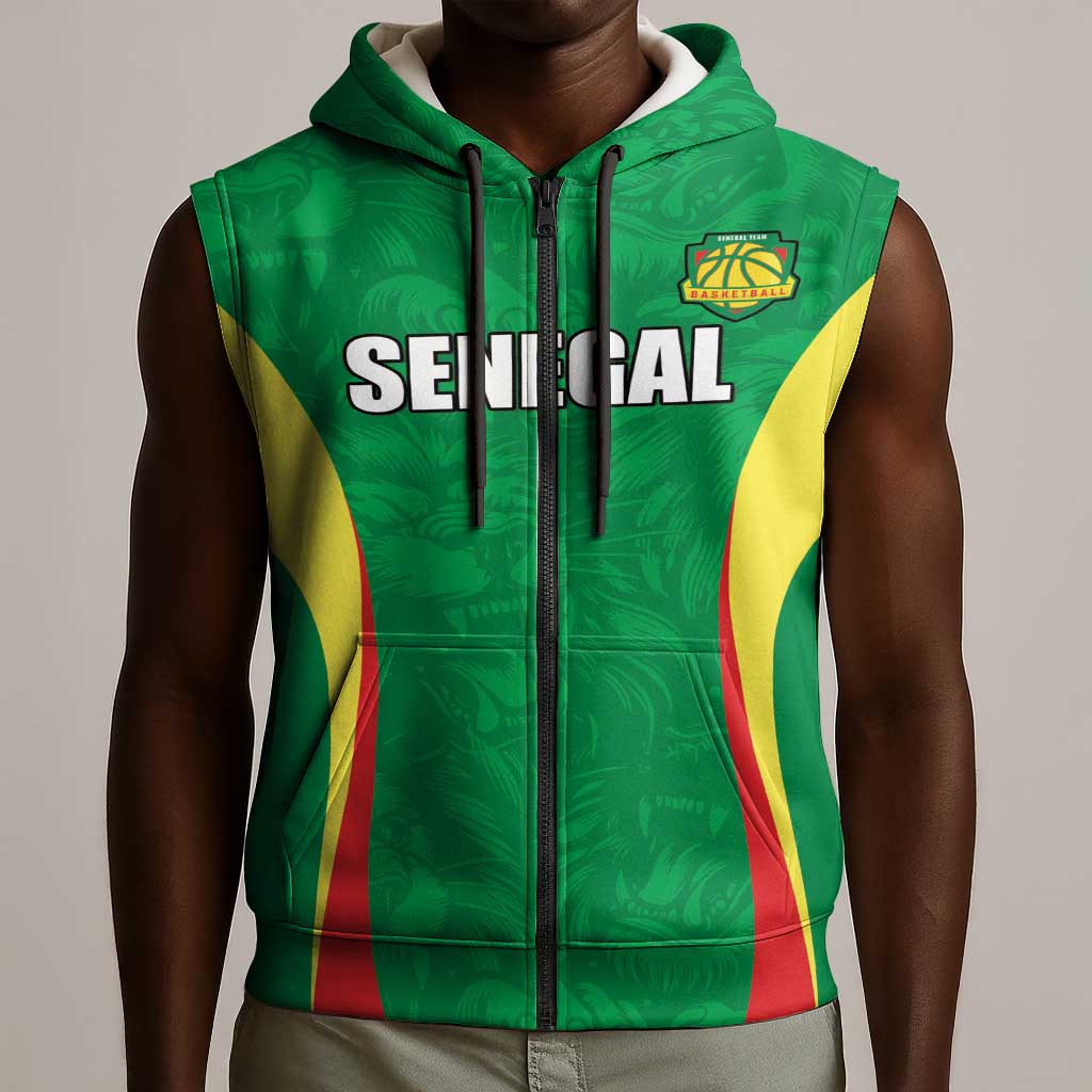 Afro Basketball Senegal Custom Sleeveless Zip Hoodie Go Champions Lions - African Pride