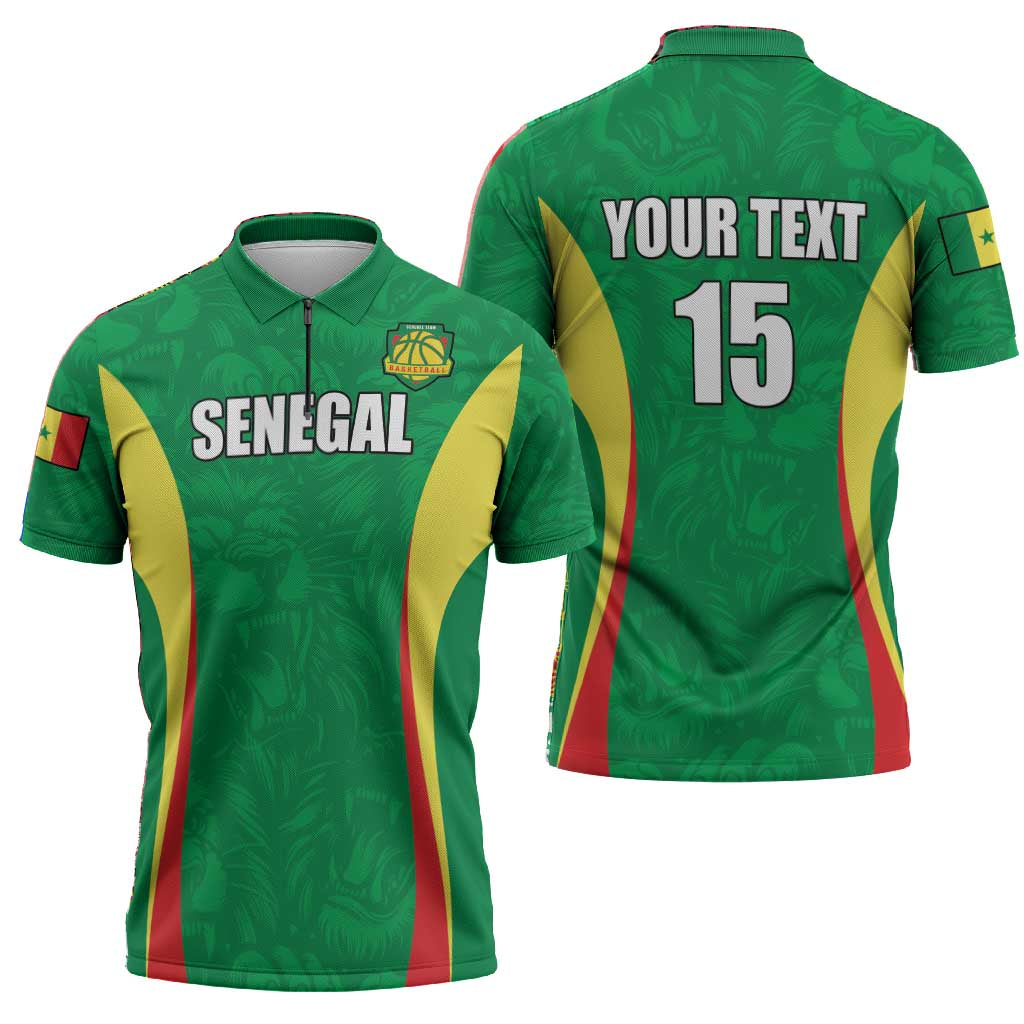 Custom Senegal Basketball Zipper Polo Shirt Go Champions Lions
