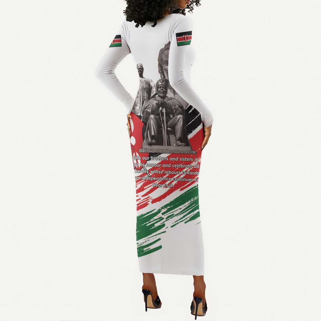 Happy Kenya Heroes Day Long Sleeve Bodycon Dress Kenyan Heroes - African Pride
