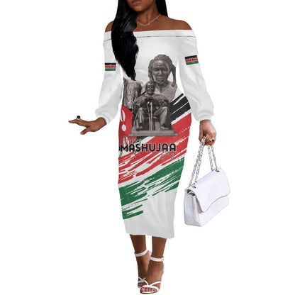 Happy Kenya Heroes Day Off The Shoulder Long Sleeve Dress Kenyan Heroes - African Pride