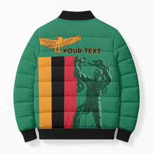 Personalized Zambia Independence Day Bomber Puffer Jacket Lusaka Freedom Statue