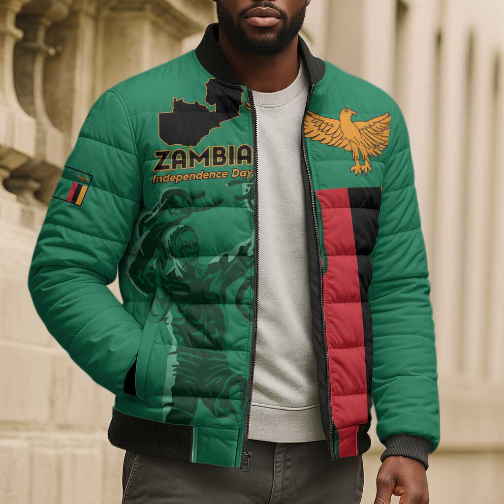 Personalized Zambia Independence Day Bomber Puffer Jacket Lusaka Freedom Statue