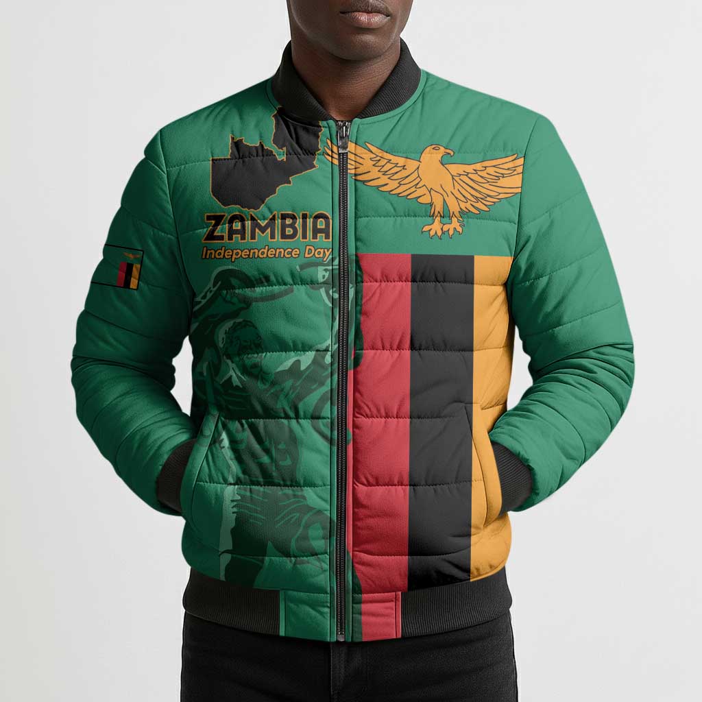 Personalized Zambia Independence Day Bomber Puffer Jacket Lusaka Freedom Statue