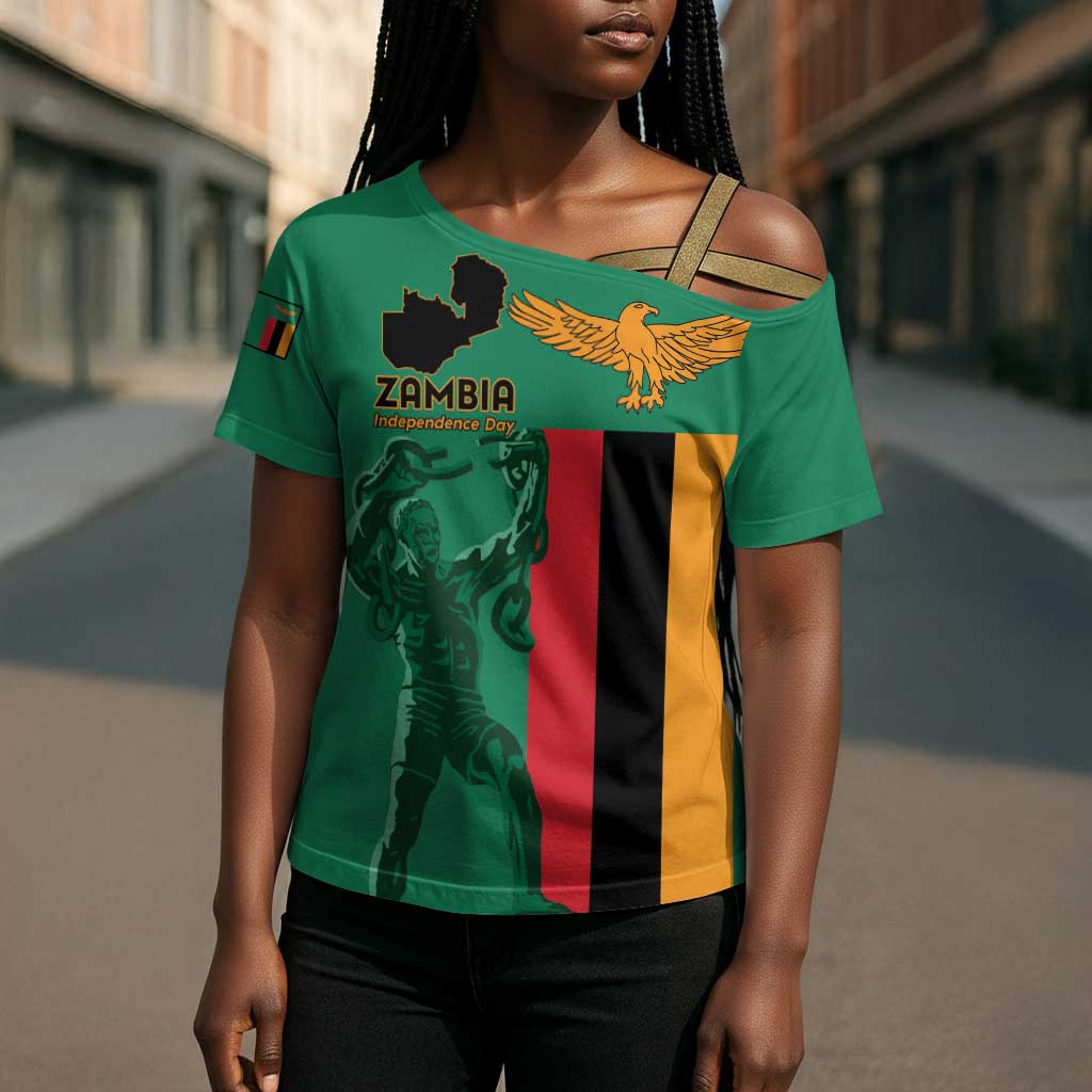 Personalized Zambia Independence Day Cross Shoulder Shirt Lusaka Freedom Statue