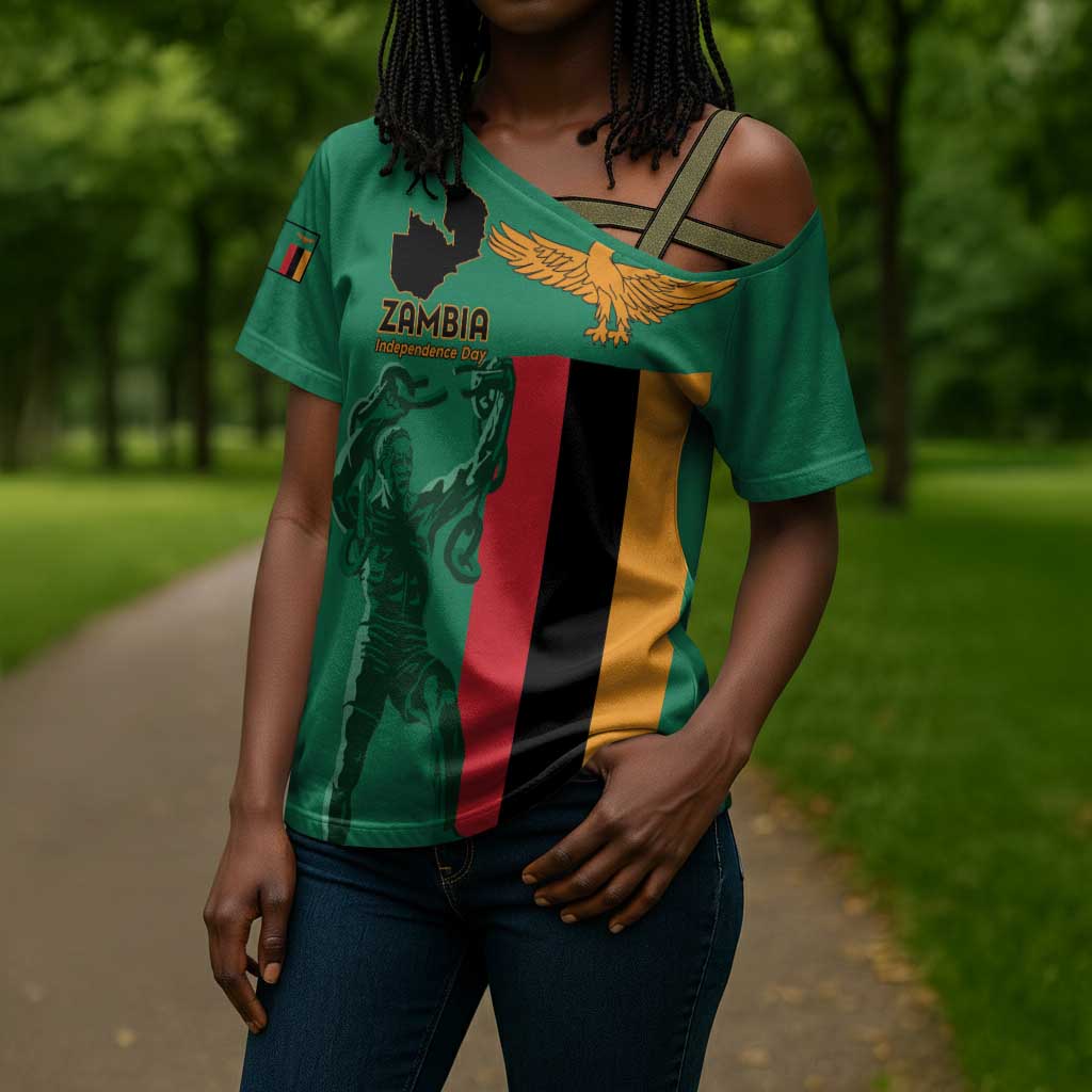 Personalized Zambia Independence Day Cross Shoulder Shirt Lusaka Freedom Statue