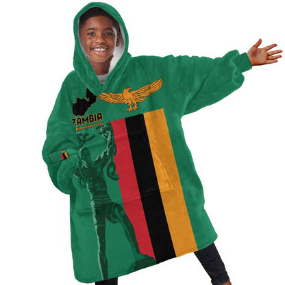 Zambia Independence Day Personalized Kid Wearable Blanket Hoodie Statue of Freedom - African Pride