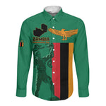 Zambia Independence Day Personalized Long Sleeve Button Shirt Statue of Freedom - African Pride