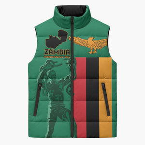 Personalized Zambia Independence Day Sleeveless Puffer Jacket Lusaka Freedom Statue