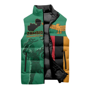 Personalized Zambia Independence Day Sleeveless Puffer Jacket Lusaka Freedom Statue