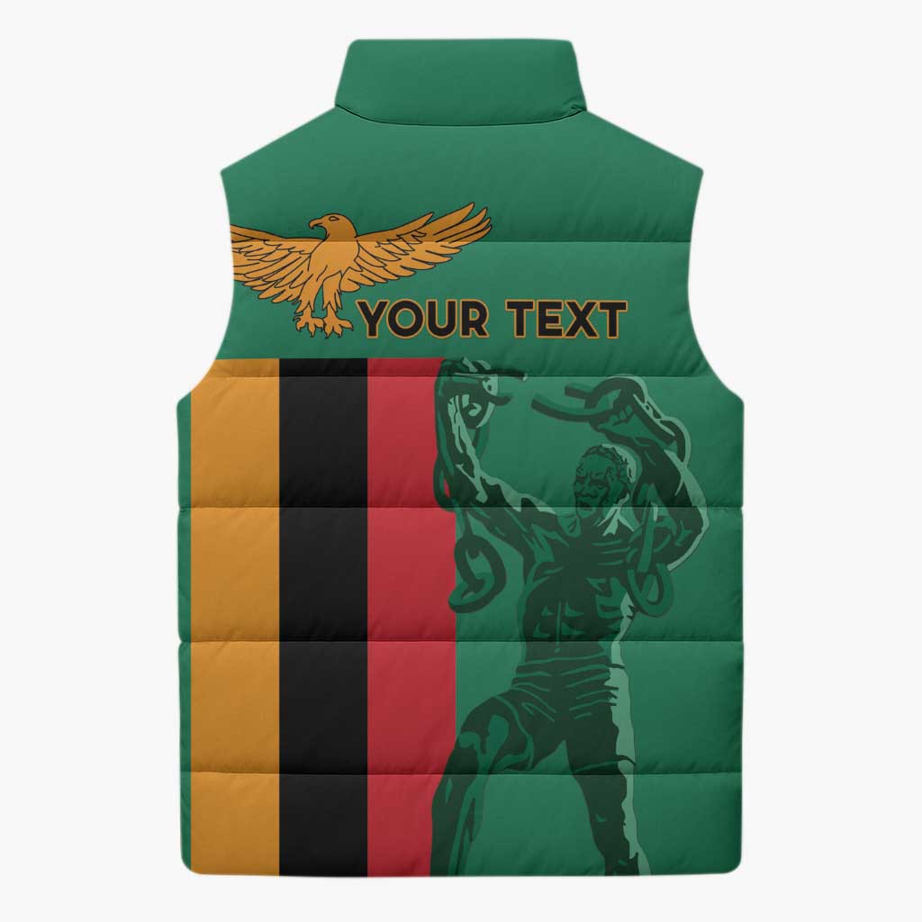 Personalized Zambia Independence Day Sleeveless Puffer Jacket Lusaka Freedom Statue