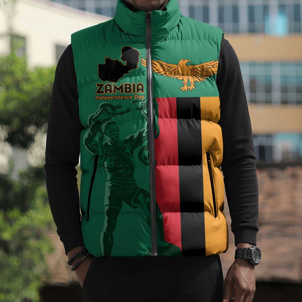 Personalized Zambia Independence Day Sleeveless Puffer Jacket Lusaka Freedom Statue